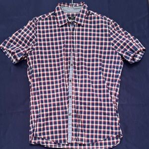 Hugo Boss Navy and Red Plaid Casual Shirt